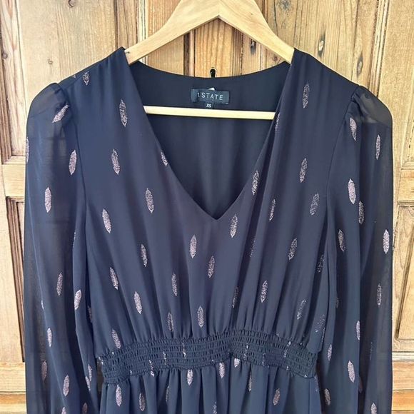 1. State Women's Size‎ XS Black Pink V-Neck Sheer Long Sleeve Dress V-Neck - Picture 4 of 11